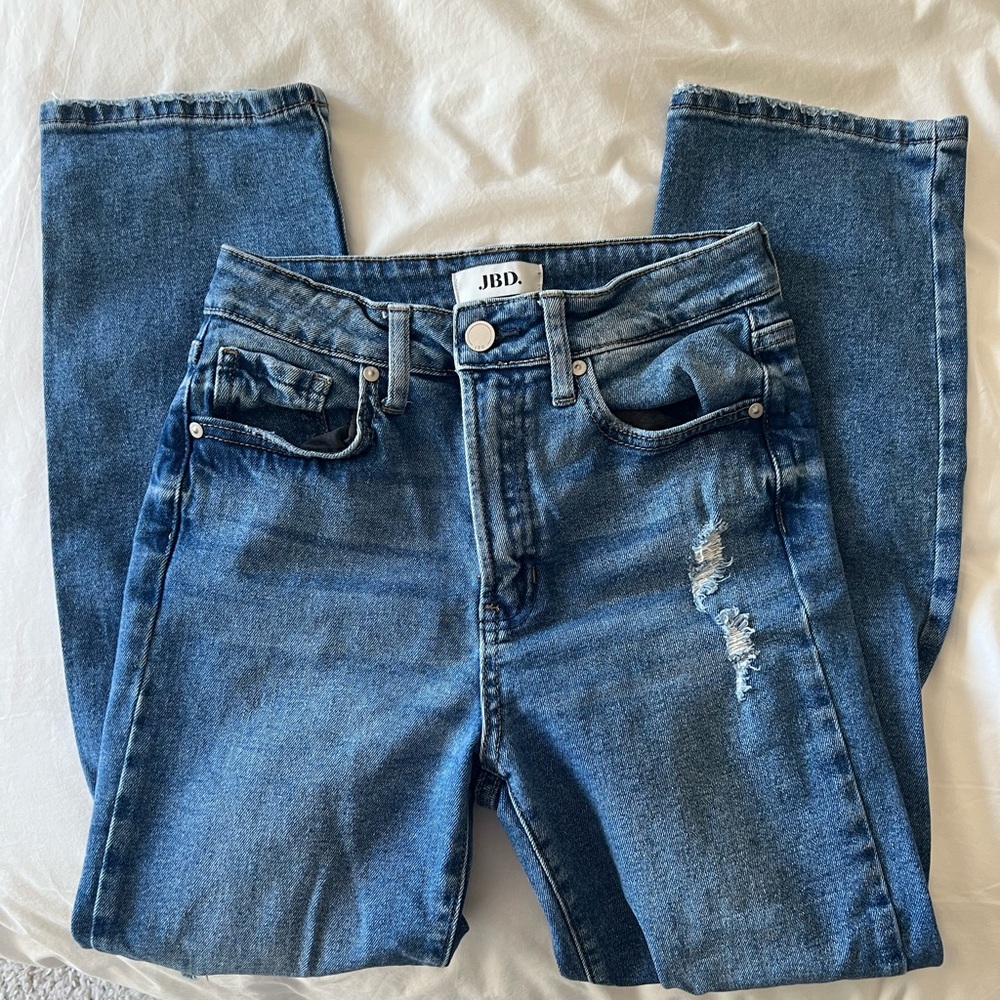 Just Black Denim (JBD) High Rise Ankle Straight Ripped Jean